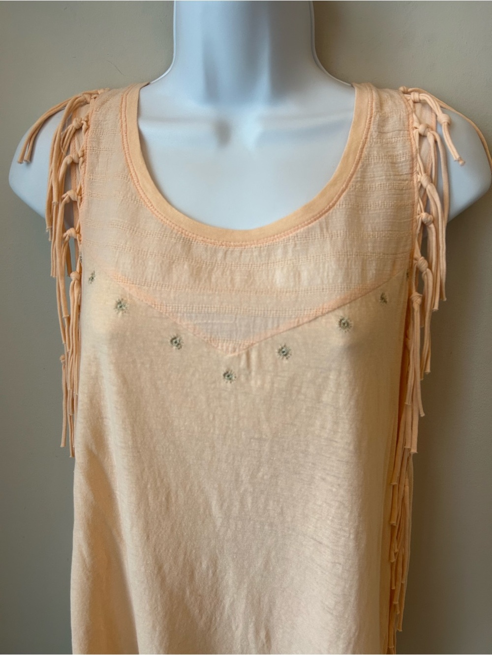 Boho Festival Fringe Tank Top Peach Cotton Blend Sleeveless Cottagecore